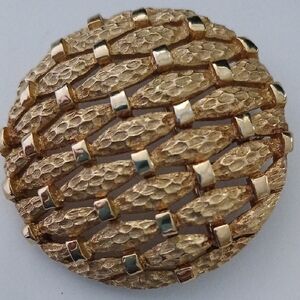 Vintage Crown Trifari Textured Round Gold-Tone Brooch